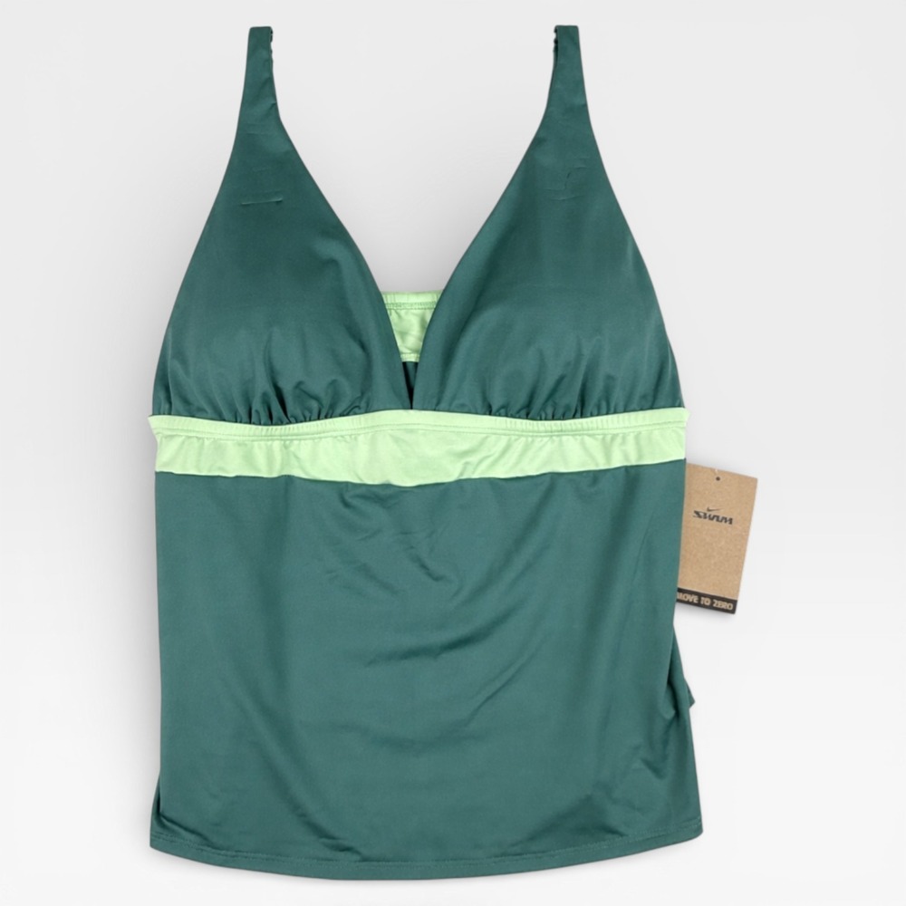 NIKE Swim Colorblock Tankini Top Womens Size XL Teal Green Athleisure Beach NWT